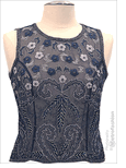 navy classic floral embroidered vest top with swirling cascade deisgn and beaded bordering