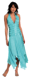Clearance - Halter Turquoise Prom Dress <br> Panel Waist Silk Chiffon