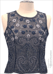 Clearance - Party Top Sheer Silk <br> Beaded  Navy Floral
