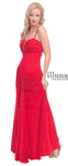 Red Paneled Evening Dress <br> Pleated Waist Flyaway
