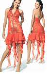 Evening Dress Hot Coral Bengal Beaded <br> Handkerchief Hemline Chiffon Sequins 3157