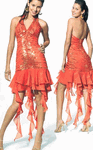 Evening Dress Hot Coral Bengal Beaded <br> Handkerchief Hemline Chiffon Sequins 3157